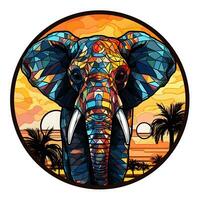 View of a Painting Bright Stained Glass Elefant circle Illustration Design photo