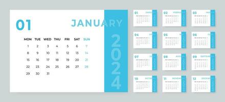 monthly desk calendar template for 2024 year vector