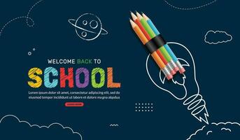 back to school background with doodle light bulb and rocket vector