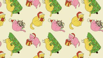linda dibujos animados gatos con Navidad decoración. antiguo animación lazo antecedentes. vídeo plano dibujos animados animación diseño elemento. 4k vídeo imágenes video