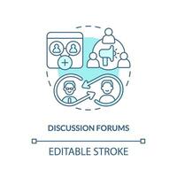 2D editable discussion forums thin line blue icon concept, isolated vector, monochromatic illustration representing knowledge management. vector