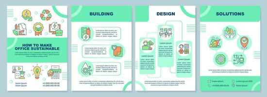 2D sustainable office green brochure template, leaflet design with thin line icons, 4 vector layouts.