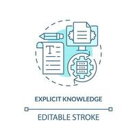 2D editable explicit knowledge thin line blue icon concept, isolated vector, monochromatic illustration representing knowledge management. vector