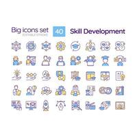 Skill development RGB color icons set. Professional growth. Training program. Learning opportunity. Isolated vector illustrations. Simple filled line drawings collection. Editable stroke