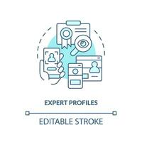 2D editable expert profiles thin line blue icon concept, isolated vector, monochromatic illustration representing knowledge management. vector