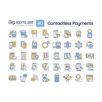 Contactless payment RGB color icons set. Debit card. Tap and pay. Online banking. Pos terminal. Nfc technology. Isolated vector illustrations. Simple filled line drawings collection. Editable stroke