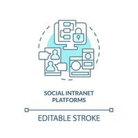 2D editable social intranet platforms thin line blue icon concept, isolated vector, monochromatic illustration representing knowledge management. vector