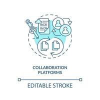 2D editable collaboration platforms thin line blue icon concept, isolated vector, monochromatic illustration representing knowledge management. vector