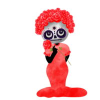 acuarela esqueleto decorado con rojo rosas en el cabeza png