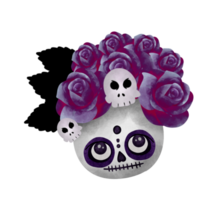 Purple rose on the head of the watercolor skeleton png