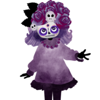 Purple rose on the head of the watercolor skeleton png