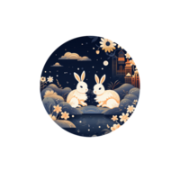 Happy Chuseok Day cute bunny with flowers Rabbits of mid autumn festival Generative Ai png