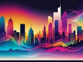 Beautiful and fantastically designed silhouettes of colorful big city landscape photo