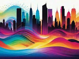 Beautiful and fantastically designed silhouettes of colorful big city landscape photo