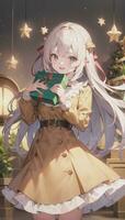 Cute Anime Girl Holding Present Gift For Festive Moment Christmas Time photo