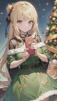 Cute Anime Girl Holding Present Gift For Festive Moment Christmas Time photo