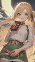 Cute Anime Girl Holding Present Gift For Festive Moment Christmas Time photo