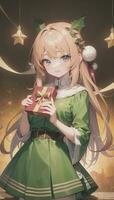 Cute Anime Girl Holding Present Gift For Festive Moment Christmas Time photo