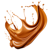 Caramel sauce, Liquid syrup splash, sugar candy caramel or melted toffee, 3d. Generative AI png