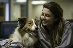 paciente unión con un consolador apoyo perro durante un terapia sesión foto