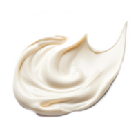 cream in a glass bowl with a spoon on a white surface. generative ai png