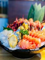 Raw fresh salmon fish sashimi japanese food - selective focus point photo