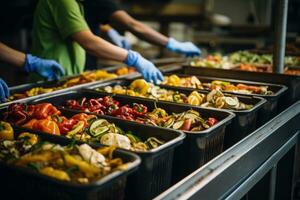 Workers in the food industry efficiently utilizing waste reduction technology photo