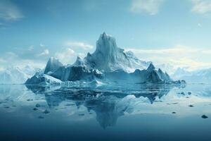 Melting glacier due to climate change isolated on a cool gradient background photo