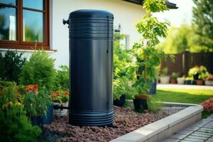 Rainwater harvesting system installation background with empty space for text photo