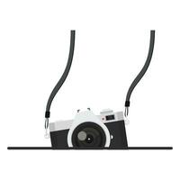 Black camera hanging with empty blank white board vector