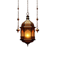 Gold vintage lantern arabic style with candle,Generated Ai png