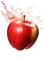 Fresh red apple and splash of water on white background photo