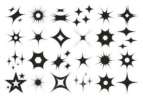 Retro futuristic sparkle icons collection. Templates for design, posters, projects, banners, logo, and business cards. Set of star shapes. Abstract cool shine effect sign vector design.