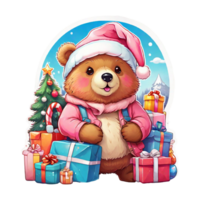 merry christmas sticker with a bear mascot on a transparent background png