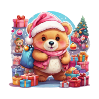 merry christmas sticker with a bear mascot on a transparent background png