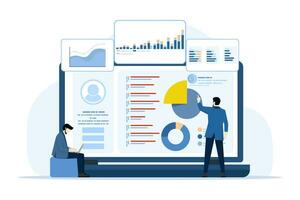 concepto de datos gráficos, gráficos y tableros en ordenador portátil pantalla, seo márketing publicidad análisis, márketing análisis, mercado investigación, negocio análisis, financiero informes y investigación. vector