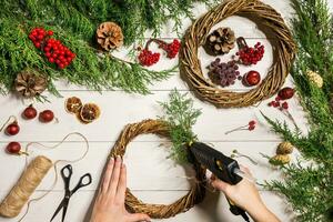 Christmas wreath decoration with handmade DIY, do it by yourself. photo