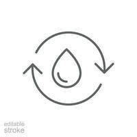 Recycle water icon. Simple outline style. Water drop with circle arrow, droplet, reduce, reuse, bio safe, energy efficient concept. Thin line symbol. Vector illustration isolated. Editable stroke.