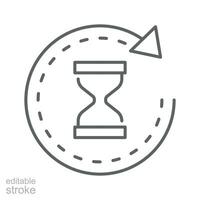 Anti aging hourglass icon. Simple outline style. Waiting slow time, anti old, clock, sandglass with round arrow, timer concept. Thin line symbol. Vector illustration isolated. Editable stroke.