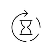 Anti aging hourglass icon. Simple outline style. Waiting slow time, anti old, clock, sandglass with round arrow, timer concept. Thin line symbol. Vector illustration isolated.