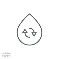 Recycle water icon. Simple outline style. Water drop with circle arrow, droplet, reduce, reuse, bio safe, energy efficient concept. Thin line symbol. Vector illustration isolated. Editable stroke.