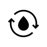 Recycle water icon. Simple solid style. Water drop with circle arrow, droplet, reduce, reuse, bio safe, energy efficient concept. Black silhouette, glyph symbol. Vector illustration isolated.