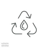 Recycle water icon. Simple outline style. Water drop with circle arrow, droplet, reduce, reuse, bio safe, energy efficient concept. Thin line symbol. Vector illustration isolated. Editable stroke.