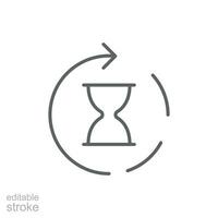 Anti aging hourglass icon. Simple outline style. Waiting slow time, anti old, clock, sandglass with round arrow, timer concept. Thin line symbol. Vector illustration isolated. Editable stroke.