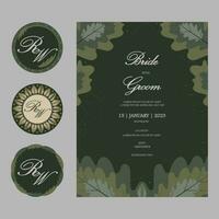 Vector ornate Wedding Invitation Card with Envelop Stickers. Floral round stickers, labels, tags, monogram with one Wedding card template in fall colors with place for texts