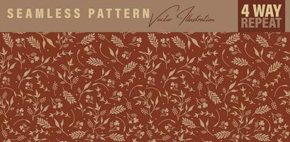 Seamless floral repeat pattern in Autumn color palette. Four-way-repeat vintage pattern for fabric, book cover design, wrapping paper, bags, vintage backgrounds etc vector