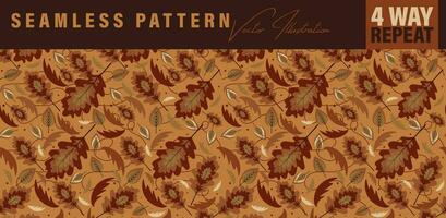 Seamless floral repeat pattern in Autumn color palette. Four-way-repeat vintage pattern for fabric, book cover design, wrapping paper, bags, vintage backgrounds etc vector