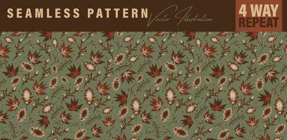 Seamless floral repeat pattern in Autumn color palette. Four-way-repeat vintage pattern for fabric, book cover design, wrapping paper, bags, vintage backgrounds etc vector