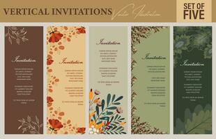 Modern Invitation Card Templates in Fall colors. Set of 5 floral invitation card templates in Autumn colors with place for texts vector