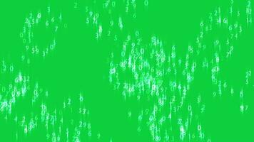 Digital numbers binary code numeric shiny glowing particle animation overlay effect on green screen background video